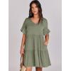 imageANRABESS Dresses for Women Summer 2025 V Neck Ruffle Sleeve A Line Tiered Flowy Casual Trendy Mini Beach Dress with PocketsArmy Green