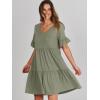 imageANRABESS Dresses for Women Summer 2025 V Neck Ruffle Sleeve A Line Tiered Flowy Casual Trendy Mini Beach Dress with PocketsArmy Green