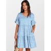 imageANRABESS Dresses for Women Summer 2025 V Neck Ruffle Sleeve A Line Tiered Flowy Casual Trendy Mini Beach Dress with PocketsBlue White Floral