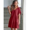 imageANRABESS Dresses for Women Summer 2025 V Neck Ruffle Sleeve A Line Tiered Flowy Casual Trendy Mini Beach Dress with PocketsBurgundy