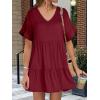 imageANRABESS Dresses for Women Summer 2025 V Neck Ruffle Sleeve A Line Tiered Flowy Casual Trendy Mini Beach Dress with PocketsBurgundy