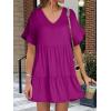 imageANRABESS Dresses for Women Summer 2025 V Neck Ruffle Sleeve A Line Tiered Flowy Casual Trendy Mini Beach Dress with PocketsFuchsia
