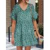 imageANRABESS Dresses for Women Summer 2025 V Neck Ruffle Sleeve A Line Tiered Flowy Casual Trendy Mini Beach Dress with PocketsGreen Blue Floral