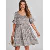 imageANRABESS Dresses for Women Summer 2025 V Neck Ruffle Sleeve A Line Tiered Flowy Casual Trendy Mini Beach Dress with PocketsKhaki Polka Dot Gray