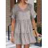 imageANRABESS Dresses for Women Summer 2025 V Neck Ruffle Sleeve A Line Tiered Flowy Casual Trendy Mini Beach Dress with PocketsKhaki Polka Dot Gray