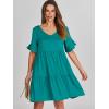 imageANRABESS Dresses for Women Summer 2025 V Neck Ruffle Sleeve A Line Tiered Flowy Casual Trendy Mini Beach Dress with PocketsLake Green