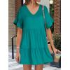 imageANRABESS Dresses for Women Summer 2025 V Neck Ruffle Sleeve A Line Tiered Flowy Casual Trendy Mini Beach Dress with PocketsLake Green