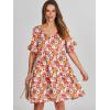 imageANRABESS Dresses for Women Summer 2025 V Neck Ruffle Sleeve A Line Tiered Flowy Casual Trendy Mini Beach Dress with PocketsOrange Floral