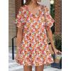 imageANRABESS Dresses for Women Summer 2025 V Neck Ruffle Sleeve A Line Tiered Flowy Casual Trendy Mini Beach Dress with PocketsOrange Floral