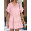 imageANRABESS Dresses for Women Summer 2025 V Neck Ruffle Sleeve A Line Tiered Flowy Casual Trendy Mini Beach Dress with PocketsPink Round Dot