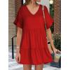 imageANRABESS Dresses for Women Summer 2025 V Neck Ruffle Sleeve A Line Tiered Flowy Casual Trendy Mini Beach Dress with PocketsRed