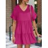 imageANRABESS Dresses for Women Summer 2025 V Neck Ruffle Sleeve A Line Tiered Flowy Casual Trendy Mini Beach Dress with PocketsRose