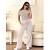 imageANRABESS Women Two Piece Outfits Crochet Sheer Knit Sweater Top Wide Leg Pants Lounge Matching Sets Sweatsuit Travel ClothesAprioct