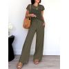 imageANRABESS Women Two Piece Outfits Crochet Sheer Knit Sweater Top Wide Leg Pants Lounge Matching Sets Sweatsuit Travel ClothesArmy Green