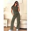 imageANRABESS Women Two Piece Outfits Crochet Sheer Knit Sweater Top Wide Leg Pants Lounge Matching Sets Sweatsuit Travel ClothesArmy Green