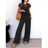 imageANRABESS Women Two Piece Outfits Crochet Sheer Knit Sweater Top Wide Leg Pants Lounge Matching Sets Sweatsuit Travel ClothesBlack