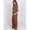 imageANRABESS Women Two Piece Outfits Crochet Sheer Knit Sweater Top Wide Leg Pants Lounge Matching Sets Sweatsuit Travel ClothesBrown