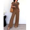 imageANRABESS Women Two Piece Outfits Crochet Sheer Knit Sweater Top Wide Leg Pants Lounge Matching Sets Sweatsuit Travel ClothesBrown
