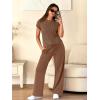 imageANRABESS Women Two Piece Outfits Crochet Sheer Knit Sweater Top Wide Leg Pants Lounge Matching Sets Sweatsuit Travel ClothesBrown