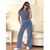 imageANRABESS Women Two Piece Outfits Crochet Sheer Knit Sweater Top Wide Leg Pants Lounge Matching Sets Sweatsuit Travel ClothesDeep Blue