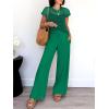imageANRABESS Women Two Piece Outfits Crochet Sheer Knit Sweater Top Wide Leg Pants Lounge Matching Sets Sweatsuit Travel ClothesGreen