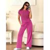 imageANRABESS Women Two Piece Outfits Crochet Sheer Knit Sweater Top Wide Leg Pants Lounge Matching Sets Sweatsuit Travel ClothesHot Pink