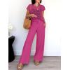 imageANRABESS Women Two Piece Outfits Crochet Sheer Knit Sweater Top Wide Leg Pants Lounge Matching Sets Sweatsuit Travel ClothesHot Pink