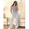 imageANRABESS Women Two Piece Outfits Crochet Sheer Knit Sweater Top Wide Leg Pants Lounge Matching Sets Sweatsuit Travel ClothesLight Grey