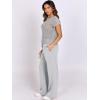 imageANRABESS Women Two Piece Outfits Crochet Sheer Knit Sweater Top Wide Leg Pants Lounge Matching Sets Sweatsuit Travel ClothesLight Grey