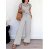 imageANRABESS Women Two Piece Outfits Crochet Sheer Knit Sweater Top Wide Leg Pants Lounge Matching Sets Sweatsuit Travel ClothesLight Grey