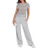 imageANRABESS Women Two Piece Outfits Crochet Sheer Knit Sweater Top Wide Leg Pants Lounge Matching Sets Sweatsuit Travel ClothesLight Grey