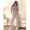 imageANRABESS Women Two Piece Outfits Crochet Sheer Knit Sweater Top Wide Leg Pants Lounge Matching Sets Sweatsuit Travel ClothesLight Khaki