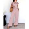 imageANRABESS Women Two Piece Outfits Crochet Sheer Knit Sweater Top Wide Leg Pants Lounge Matching Sets Sweatsuit Travel ClothesLight Pink