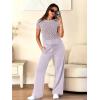 imageANRABESS Women Two Piece Outfits Crochet Sheer Knit Sweater Top Wide Leg Pants Lounge Matching Sets Sweatsuit Travel ClothesLight Purple