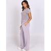 imageANRABESS Women Two Piece Outfits Crochet Sheer Knit Sweater Top Wide Leg Pants Lounge Matching Sets Sweatsuit Travel ClothesLight Purple
