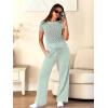 imageANRABESS Women Two Piece Outfits Crochet Sheer Knit Sweater Top Wide Leg Pants Lounge Matching Sets Sweatsuit Travel ClothesMint Green
