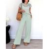 imageANRABESS Women Two Piece Outfits Crochet Sheer Knit Sweater Top Wide Leg Pants Lounge Matching Sets Sweatsuit Travel ClothesMint Green