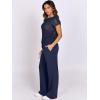 imageANRABESS Women Two Piece Outfits Crochet Sheer Knit Sweater Top Wide Leg Pants Lounge Matching Sets Sweatsuit Travel ClothesNavy Blue