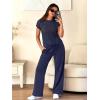imageANRABESS Women Two Piece Outfits Crochet Sheer Knit Sweater Top Wide Leg Pants Lounge Matching Sets Sweatsuit Travel ClothesNavy Blue
