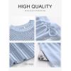 imageANRABESS Women Two Piece Outfits Crochet Sheer Knit Sweater Top Wide Leg Pants Lounge Matching Sets Sweatsuit Travel ClothesSky Blue