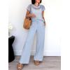 imageANRABESS Women Two Piece Outfits Crochet Sheer Knit Sweater Top Wide Leg Pants Lounge Matching Sets Sweatsuit Travel ClothesSky Blue