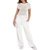 imageANRABESS Women Two Piece Outfits Crochet Sheer Knit Sweater Top Wide Leg Pants Lounge Matching Sets Sweatsuit Travel ClothesWhite