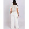 imageANRABESS Women Two Piece Outfits Crochet Sheer Knit Sweater Top Wide Leg Pants Lounge Matching Sets Sweatsuit Travel ClothesWhite