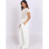 imageANRABESS Women Two Piece Outfits Crochet Sheer Knit Sweater Top Wide Leg Pants Lounge Matching Sets Sweatsuit Travel ClothesWhite