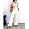 imageANRABESS Women Two Piece Outfits Crochet Sheer Knit Sweater Top Wide Leg Pants Lounge Matching Sets Sweatsuit Travel ClothesWhite