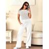 imageANRABESS Women Two Piece Outfits Crochet Sheer Knit Sweater Top Wide Leg Pants Lounge Matching Sets Sweatsuit Travel ClothesWhite