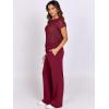 imageANRABESS Women Two Piece Outfits Crochet Sheer Knit Sweater Top Wide Leg Pants Lounge Matching Sets Sweatsuit Travel ClothesWine Red