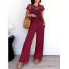 imageANRABESS Women Two Piece Outfits Crochet Sheer Knit Sweater Top Wide Leg Pants Lounge Matching Sets Sweatsuit Travel ClothesWine Red
