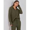 imageANRABESS Women Two Piece Outfits Sweater Sets Lounge Waffle Knit Pullover Matching Wide Leg Pants Tracksuit 2025 Fall FashionArmy Green