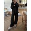 imageANRABESS Women Two Piece Outfits Sweater Sets Lounge Waffle Knit Pullover Matching Wide Leg Pants Tracksuit 2025 Fall FashionBlack